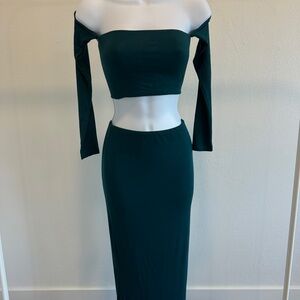 Chic Teal Off-Shoulder Skirt Set